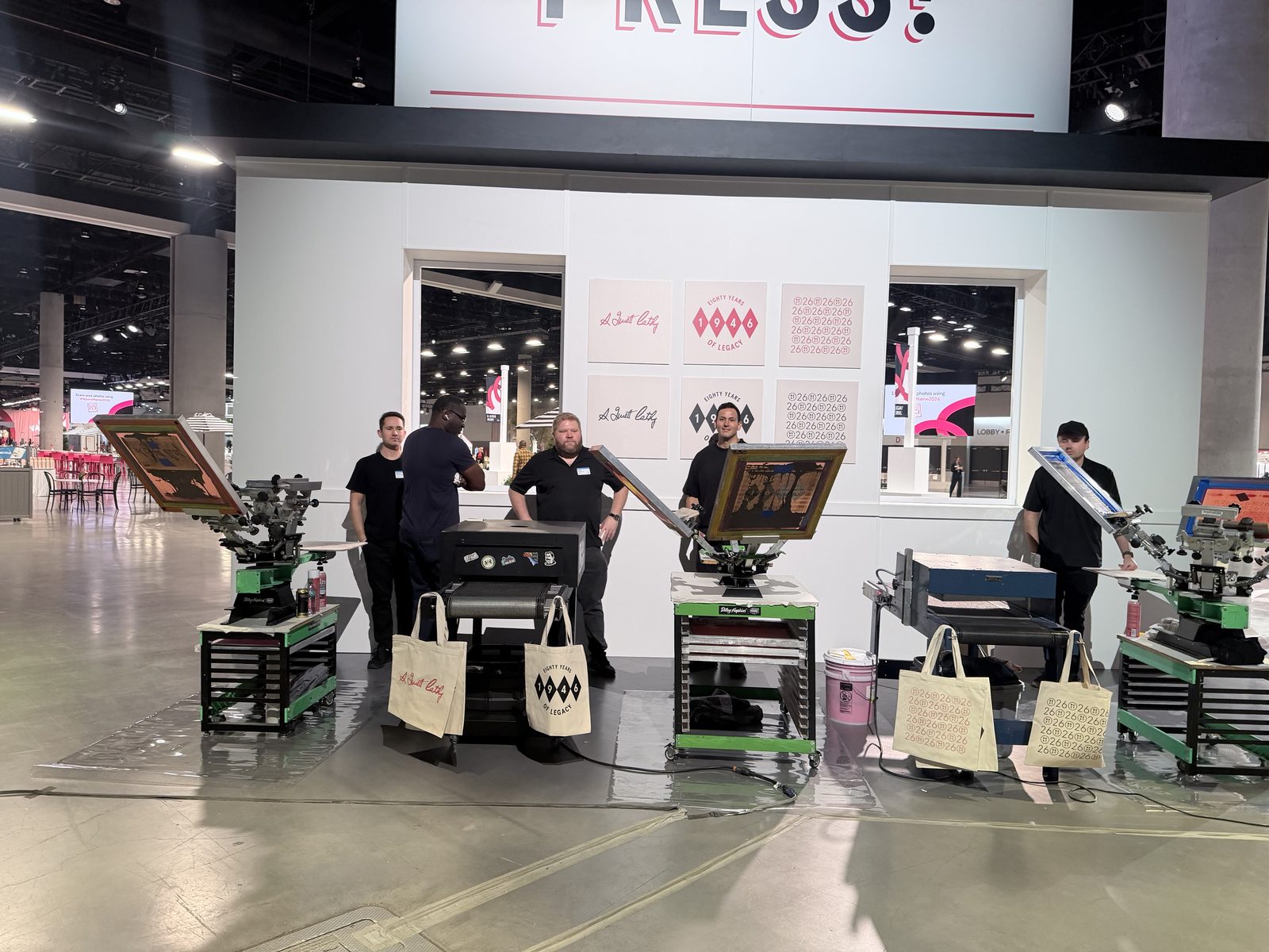 Merch Troop live event printing in Los Angeles — a working press station